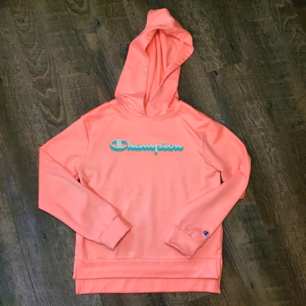Girls Champion neon coral pullover hoodie sz 7/8